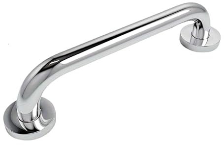 Stainless Steel Commercial Door Pull Push Handle on Roses, Armrest, Bathroom Shower Bar, Bathroom Bathtub Handle, Chrome Finish - Gate Handle Toilet Door Wooden Cabinet Cupboard Handle (25x600mm)