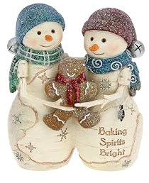 Pavilion Gift Company - Baking Spirits Bright - 4.5 Hand Painted Resin The BirchHearts Collectible Double Snowman Figurine Decorative Holiday Christmas Decor Statue