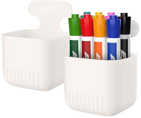 MoKo Magnetischer trocken abwischbarer Marker-Halter, 2 Stück, magnetischer Marker-Halter für Whiteboard, Stifteetui, Bleistiftaufbewahrung, Organizer für Büro, Spind, Kühlschrank, Weiß
