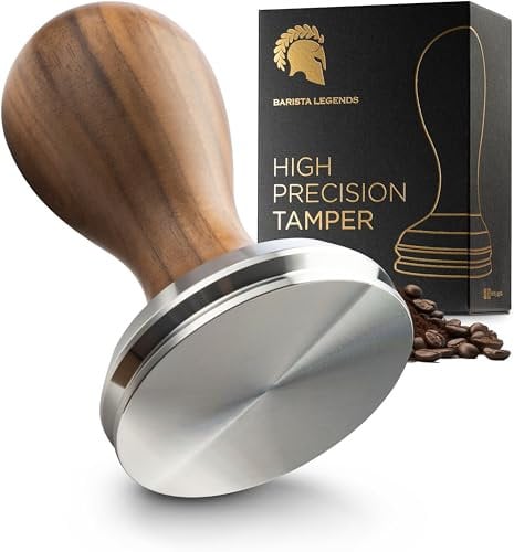 BaristaLegends Espresso Tamper 58,5mm – Präziser Kaffee-Tamper mit Edelstahlbase und Holzgriff, Antivakuum-Kante, ergonomisches Design für perfekte Druckverteilung – Profi-Barista Zubehör