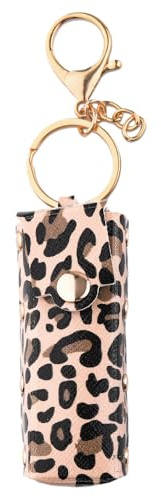 MXXGMYJ Leopard Print Lipstick Holder Keychain for Girls - Chapstick Holder, Lip Gloss & Lip Balm Storage - Clip on Case for Purse - Yellow