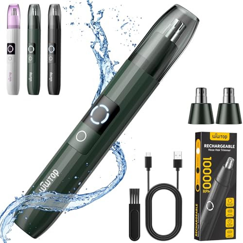 Nasenhaartrimmer Herren, USB Wiederaufladbar Nasenhaarschneider Ohrhaarschneider 2 in 1 Set, Professioneller Schmerzloser Nasentrimmer Gesichtshaartrimmer für Männer Frauen, 2 Ersatzköpfe (Graugrün)