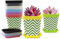 Blumentöpfe aus Kunststoff, Pflanzgefäße für den Innenbereich, Weiß und Grün, Chevron-Zick-Zack-Mini-Blumensetzlinge, Pflanztopf mit Palette, moderne dekorative Gartenbehälter (8 Stück)