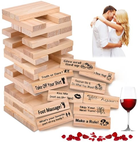 Pipihome 48 Stück Block Tower Spiel, Spiele für Paare, Risk Tower Stapelspiel für Erwachsene, Date Night Paar Spiele für Paare, Trinkspiel Partner Frauen Männer Geschenke