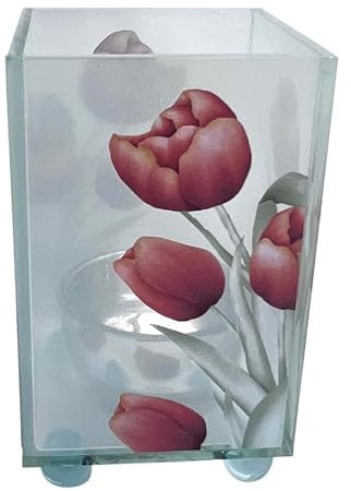 Elegant Red Tulip Glass Votive Candle Holder – Decorative Accent for Warm Ambiance, Perfect for Home Decor, Gifts, or Special Occasions