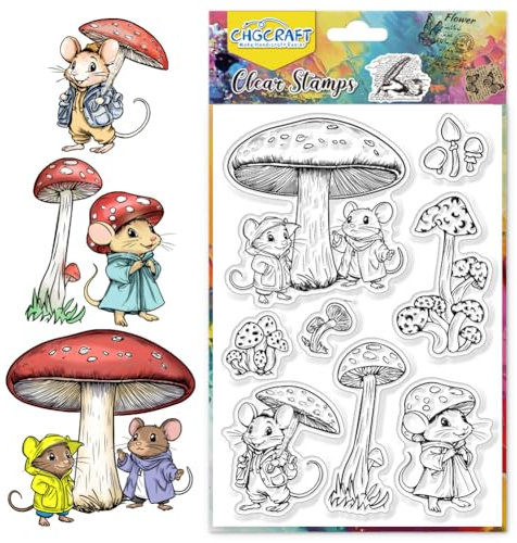 CHGCRAFT Maus klar Briefmarken Pilz Regenschirm Transparente Silikonstempel für Karten machen Silikon klar Stempel Siegel für Karten Stempel machen DIY Scrapbooking Foto Journal Album