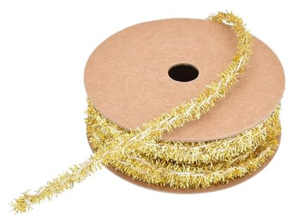 BrightGlow Weihnachten Lametta Girlande Dünn Mini Lametta Girlande Weihnachten Geschenkband Deko Schleifenband Geschenkband Glänzend Dünnes Lametta für Geschenk Weihnachtsbaum 8mm Gold 5 Yard
