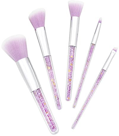 JECOMPRIS 5-piece Handle Makeup Brush Set Diamond Particles for Eyebrow and Powder Application Purple-tipped Brushes for Women for Professional Makeup and Everyday Use