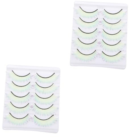 IWOWHERO 10 Paires cils fluo faux cils naturels cils mignons femmes colle à cils duo cils de couleur faux cils individuels aspect naturel des cils filles cils Imitation Light Green