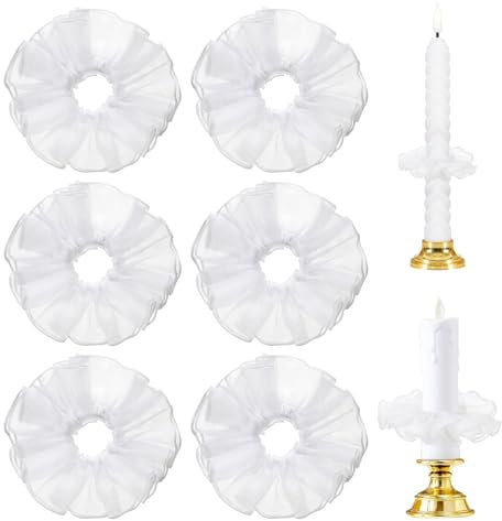 Tropfschutz Kerzenkranz, 6 Stück Tropfenfänger Tüll, Kerzen Tropfschutz Dekorativer, Tropfenfänger für Kerzen (3-5cm), Weiße Kerzenröcke für Kommunionkerzen, Taufkerzen, Hochzeitskerzen