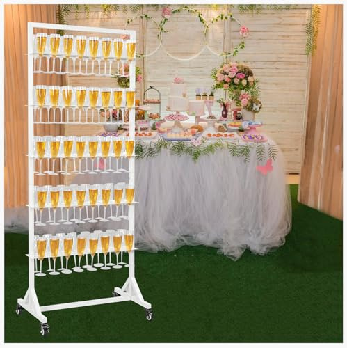 HUAGHEE Champagne Wall Holder for Party Holder Up to 80 Cups, 5 Layer Movable Champagne Flute Holder Display, Metal Champagne Wall Stand, Drink Wall for Wedding, Bar Decor