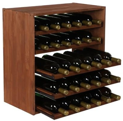 PROREGAL Modulares Weinregal VINCELLAR MOD | HxBxT 60x60x30cm | Auszug Modul für 30 Flaschen | mit ausziehbaren Ebenen | Massives Kiefernholz | Braun geölt | Weinhalter Weinständer Flaschenregal