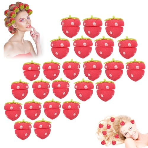 24 PCS foam curlers, Erdbeer Lockenwickler,schaumschwamm Lockenwickler Erdbeere,Schwamm-Lockenwickler Für Mittleres Haar,Lockenwickler Für Langes Haar,Rosa Weicher Schwamm Lockenwickler,Haarstyling