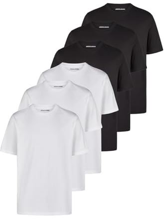 JACK & JONES Tshirt Herren Basic Regular Fit JACJEANS Crew Neck Tee 6er Set | Rundhals Kurzarm Sommer Tee Shirt Schwarz Weiß S M L XL XXL 3XL