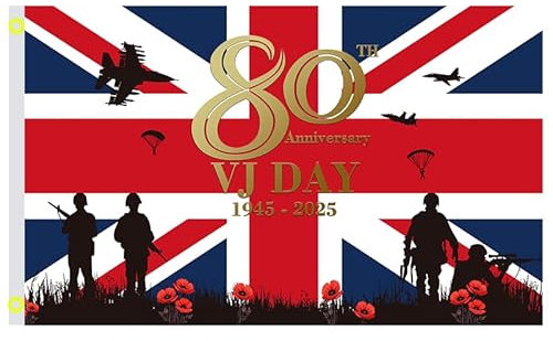 Bandera del Día de la Victoria en Japón, 3 x 5 pies, decoración del Día VJ 80 aniversario 2025, bandera del día VJ impermeable