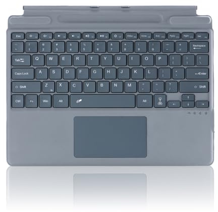 Seagtigau Funda tipo cubierta para Microsoft Surface Pro 11 Pro 10 Pro 9 Pro 8 Pro X, 13 pulgadas, teclado Bluetooth ultrafino con mouse multitáctil recargable, retroiluminación LED de 7 colores (gris