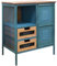 G-LEAF Sideboard Industriestil Blau, Retro Kommode Metallschrank mit Holzplatte, Vintage Aufbewahrungsschrank mit 2 Schubladen & 1 Tür, Used-Look Schrank freistehend für Wohnzimmer, Küche, Flur