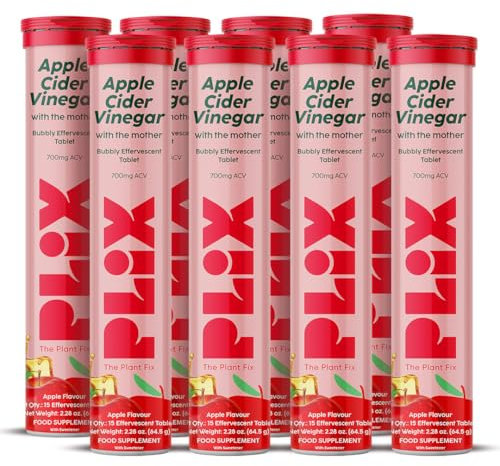 PLIX Apple Cider Vinegar with Mother for Weight Loss - 700 mg ACV with Vitamins B6 & B12 | 120 Effervescent Tablets, Non-GMO, Gluten-Free