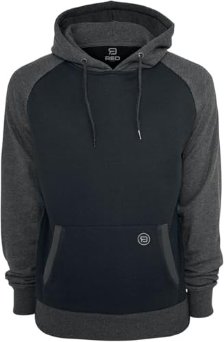 RED by EMP Herren schwarz-Grauer Kapuzenpullover mit abgesetzten Ärmeln