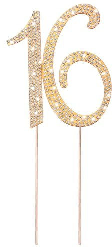Gold Sweet 16 Cake Topper, Rhinestone Sweet 16 Cakes Decorations, Happy Sweets Sixteen Cake Toppers Candles 16th Cupcake Picks for Girls Birthday Wedding Party Decorations Supplies (Gold)