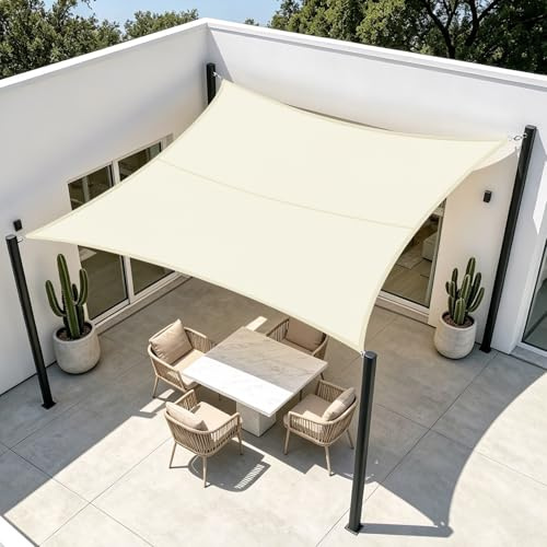 HENG FENG Toldo Vela Rectangular 3x4m, Beige | Vela de sombra exterior Oxford, Impermeable & 95% Bloqueo UV, para Terraza, Jardín, Patio - con Cuerda, fácil Instalación