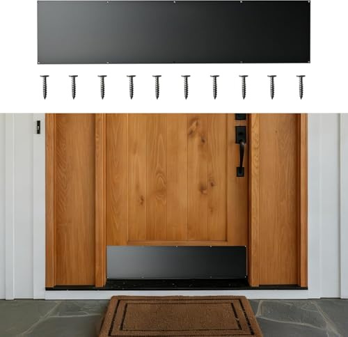 Black Aluminium Door Kick Plate 86 × 20 cm (34 × 8 inch), Bottom of Door Protector, 1.5mm Thick Heavy Duty Kick Plate for Exterior Wooden & Metal Doors, Includes Screws
