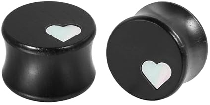 Tolldek Ohr Plug aus Holz, 8mm-25mm Herz Flesh Tunnel Natur Expander Piercing Schmuck Damen Herren, Schwarz