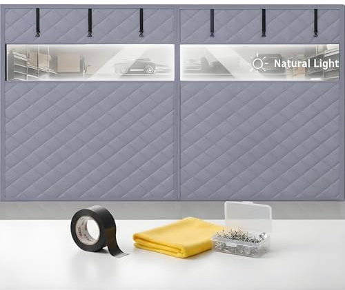 Rideau Thermique de Garage avec Fenêtre, Kit Isolation Porte Anti Froid Magnétique pour Atelier, Bâche de Protection Transparente, Coupe-Vent Étanche Hiver(gris,Fits 250 X 250 CM Door)
