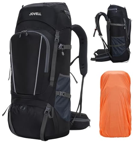 Großer Wanderrucksack mit Regenhülle, wasserdichter leichter Reise- und Campingrucksack für Outdoor-Klettern, Touren & Wandern, robuster Trekkingrucksack mit atmungsaktivem Design für Herren und Damen