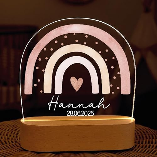 Lovju Personalisiertes Nachtlicht für Kinder mit Name - Dimmbare Nachtlampe, personalisiertes Geschenk zur Geburt, Taufe & Geburtstag für Mädchen Jungen (Regenbogen)