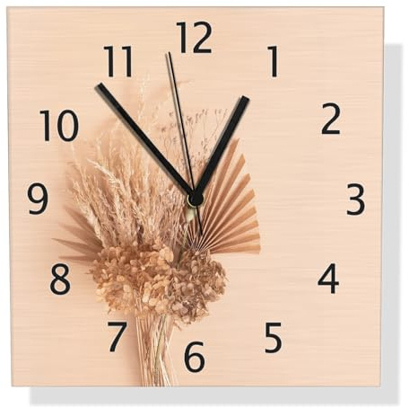 Wallario Design Wanduhr Trockenblumenarrangement aus Aluverbund, Alu-Uhr Größe 30 x 30 cm, Schwarze Zeiger mit Metalloptik