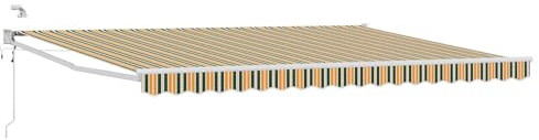 vidaXL Elektrische ausziehbare Markise Grün und Gelb 4 x 3 m, Automatische Markise, Moderne elektrische Überdachung, ausziehbare Sonnenschutzlösung, Aluminiumterrassenabdeckung, Außenschutz, LED