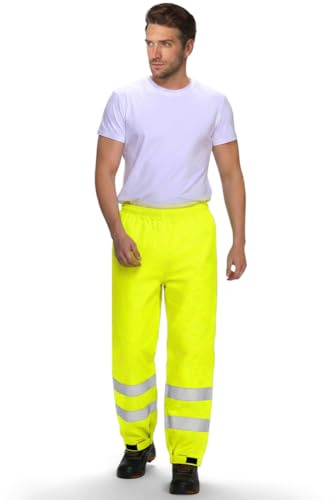 AUYAO Pantalon de Pluie Réfléchissant, Hi-vis Over Trouser Homme, Pantalon Imperméable Haute Visibilite, Surpantalon Imperméable pour Homme, Double Layer Pluie Classic de Sécurité
