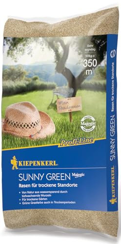 Kiepenkerl Profi-Line Sunny Green Rasen für trockene Standorte 666405 - Trockenrasen, Rasensamen sonnig, Rasen trocken, Rasensaat schnellkeimend, Qualitätsrasen aus Spitzensorten, 10 kg
