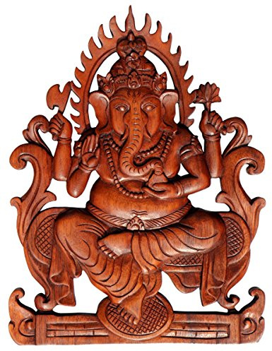Schönes Ganesha Holz Relief Feng Shui Elefant Wand Deko Handarbeit Bali Rel37