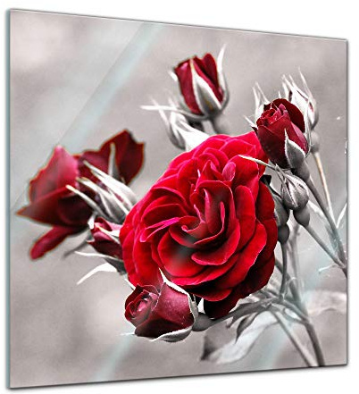 Glasbild - Rosenrot - 20 x 20 cm - Deko Glas - Wandbild - Bild auf Glas - moderne Glasbilder - Glasfoto - Echtglas - kein Acryl - Handmade