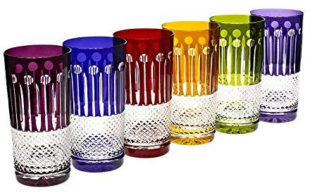 CRISTALICA Longdrinkglas 320ml Trinkbecher Wasserglas Kristallglas geschliffen gelb