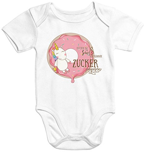 MoonWorks Baby-Body Einhorn auf Donut Ich bin so süß ich könnte Zucker pupsen kurzarm Bio-Baumwolle Weiss 3-6 Monate