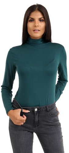 janisramone® Women's Long Sleeve Turtleneck Polo Shirts, Size 8-26, Bottle Green