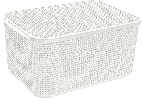 BranQ Rattan Basket With Cover Gray Bin White Basket Brown Box 10L or 19L (White, 19L)