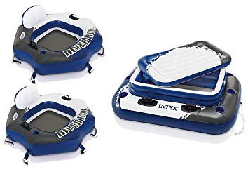 Intex River Run Connect Aufblasbarer Schlauch (2 Stück) und Mega Chill II Getränkeschwimmer.