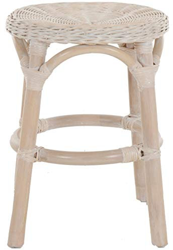 Korb-Outlet Hocker aus natürlichem Rattan/Rattanhocker Rund/Beistell-Hocker/Schemel (Vintage Weiss)