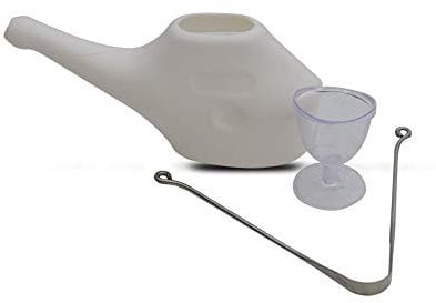 Ancient Impex Personal Cleansing Kit Includes Traveler’s Plastic Neti Pot and Steel Tongue Cleaner with Eyewash Cup+5 Sachets Neti Salt