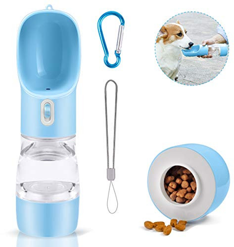 TUNAON Hund Wasserflasche, Multifunktionale Hundewasserflasche, Tragbare Trinkflasche für Hunde und Katzen, Pet Travel Water Drink Flasche (Blau, 258ML)