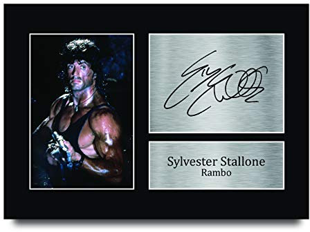 HWC Trading A4 Sylvester Stallone Rambo John Presents gedrucktes signiertes Autogramm Bild für Film-Fans – A4