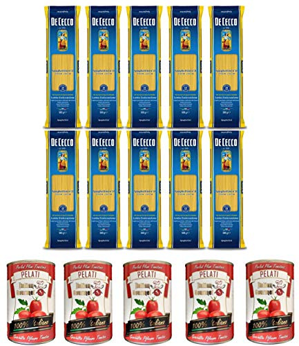 10x Pasta De Cecco 100% Italienisch Spaghettini n. 11 Nudeln 500g + Italian Gourmet 100% italienische geschälte Tomaten dosen 5x 400g