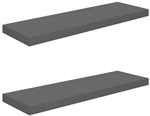 vidaXL 2X Wandregal Schwebend Hängeregal Wandboard Bücherregal Regalbrett Schweberegal CD DVD Regal Dekoregal Hochglanz-Grau 80x23,5x3,8cm MDF