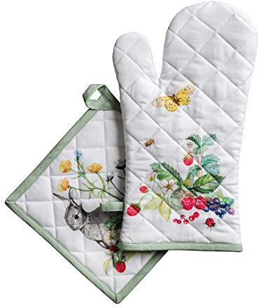 Maison d' Hermine Printemps Ensemble de gants de cuisine 100 % coton (19 cm x 33 cm) et manique (20 cm x 20 cm) pour barbecue | cuisson | cuisson | cuisson | gril | micro-ondes | barbecue | printemps/été