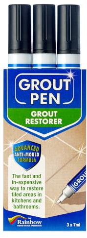 3 x BLACK Grout Pens - Designed for Restoring Tile Grout in bathrooms & Kitchens…
