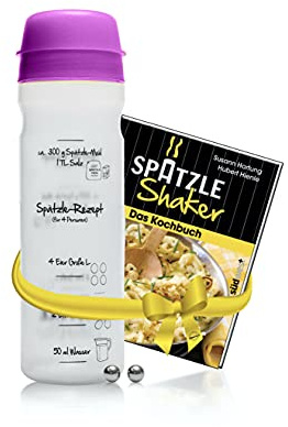 Einsteiger-Set zum Spätzle selber machen mit Spätzle-Shaker (875 ml lila) 4 Portionen & Rezeptbuch (8. Auflage, Verlag Südwest) Alternative zur Spätzlereibe, Spätzlepresse, Spätzlesieb, Spätzlehobel
